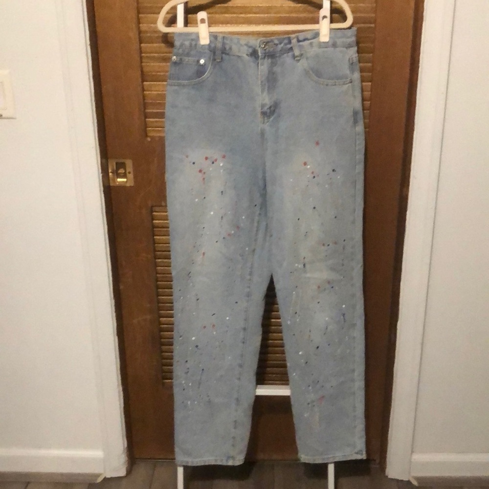 SHEIN Paint Splatter Straight Leg Jeans